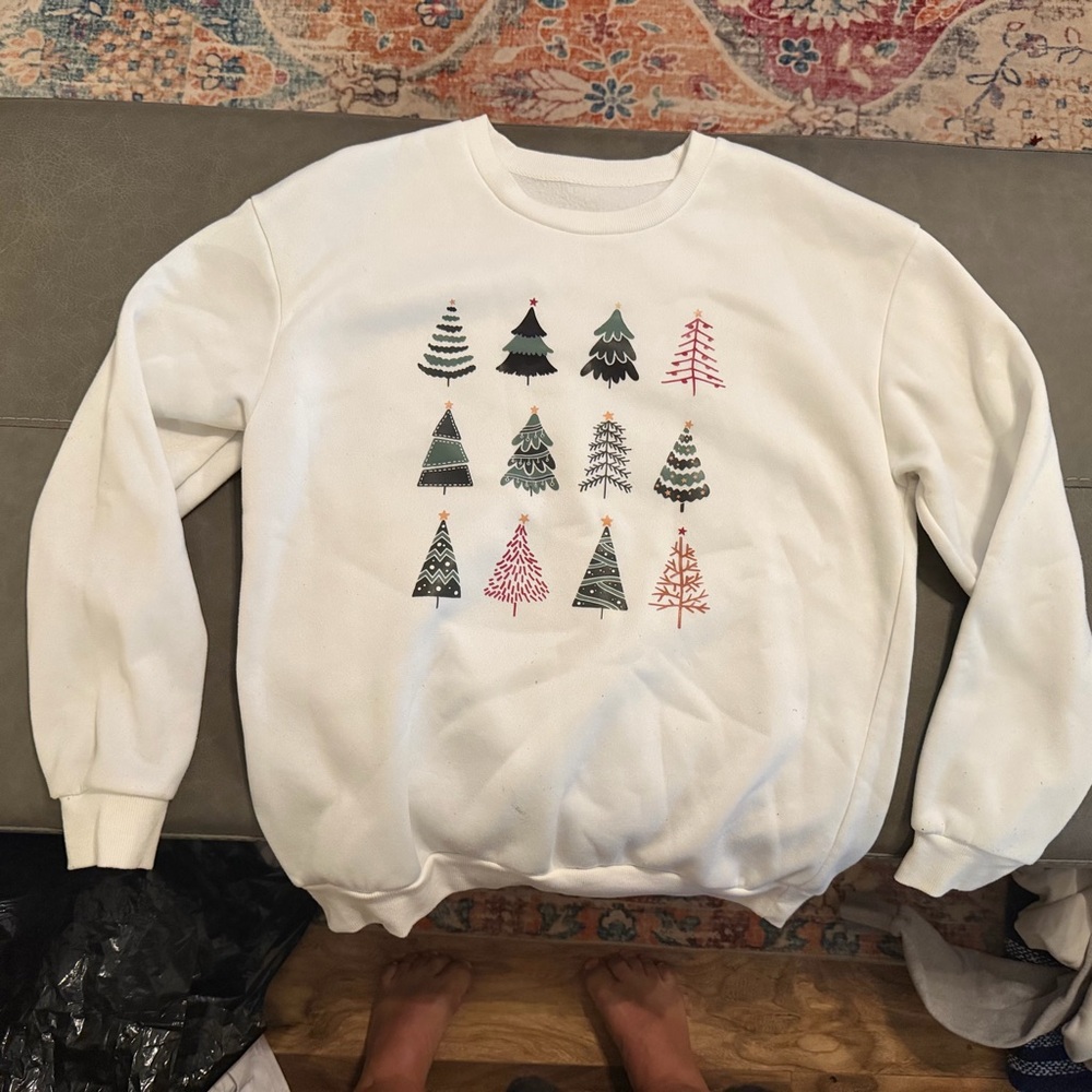 SHEIN White Festive Tree Sweatshirt